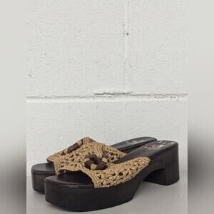 Brother Vellies Women's Aquarius Clogs Sz 5 slip on heel crochet boho wooden